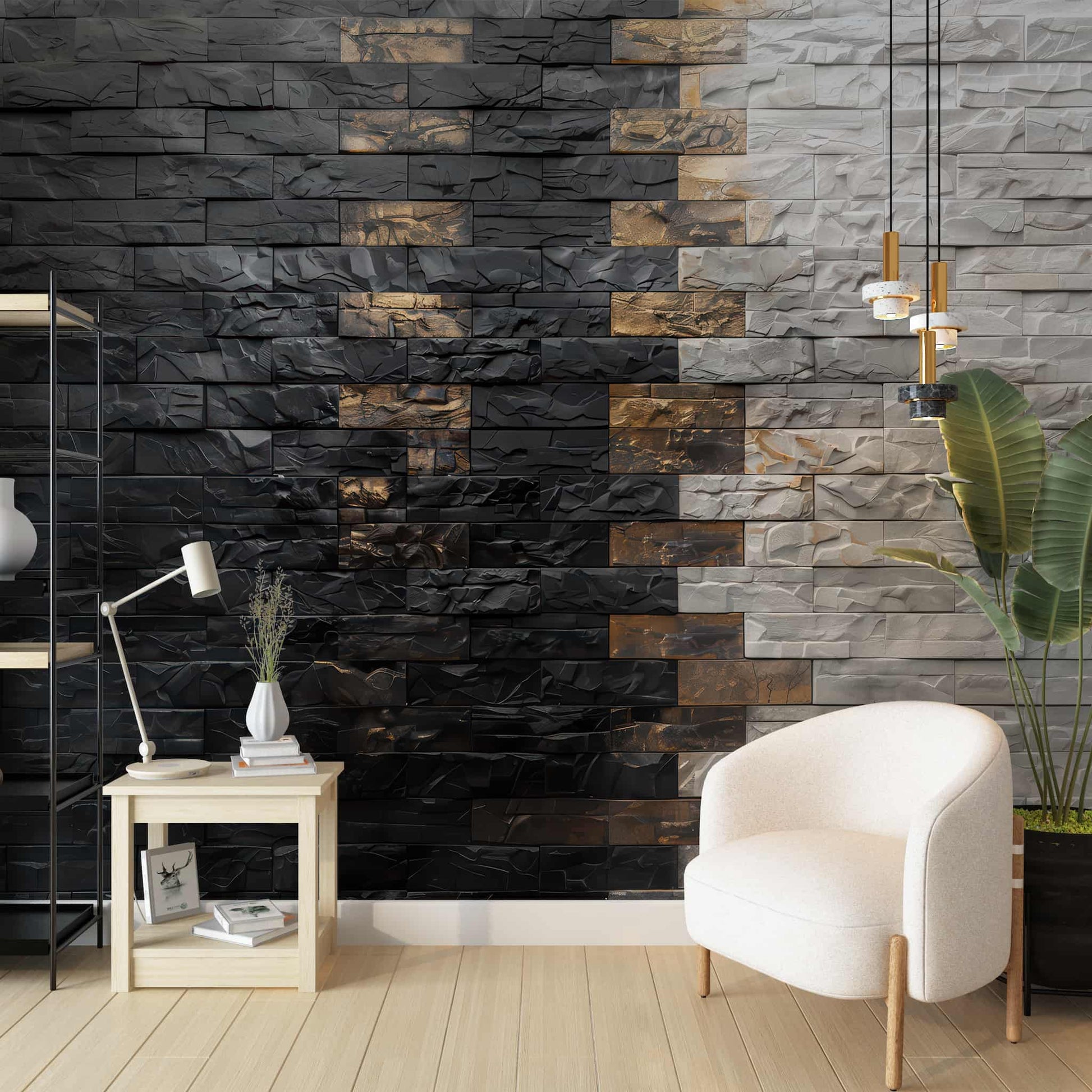 3D Black and White Brick Wallpaper, Minimalist Mural YMO-05091