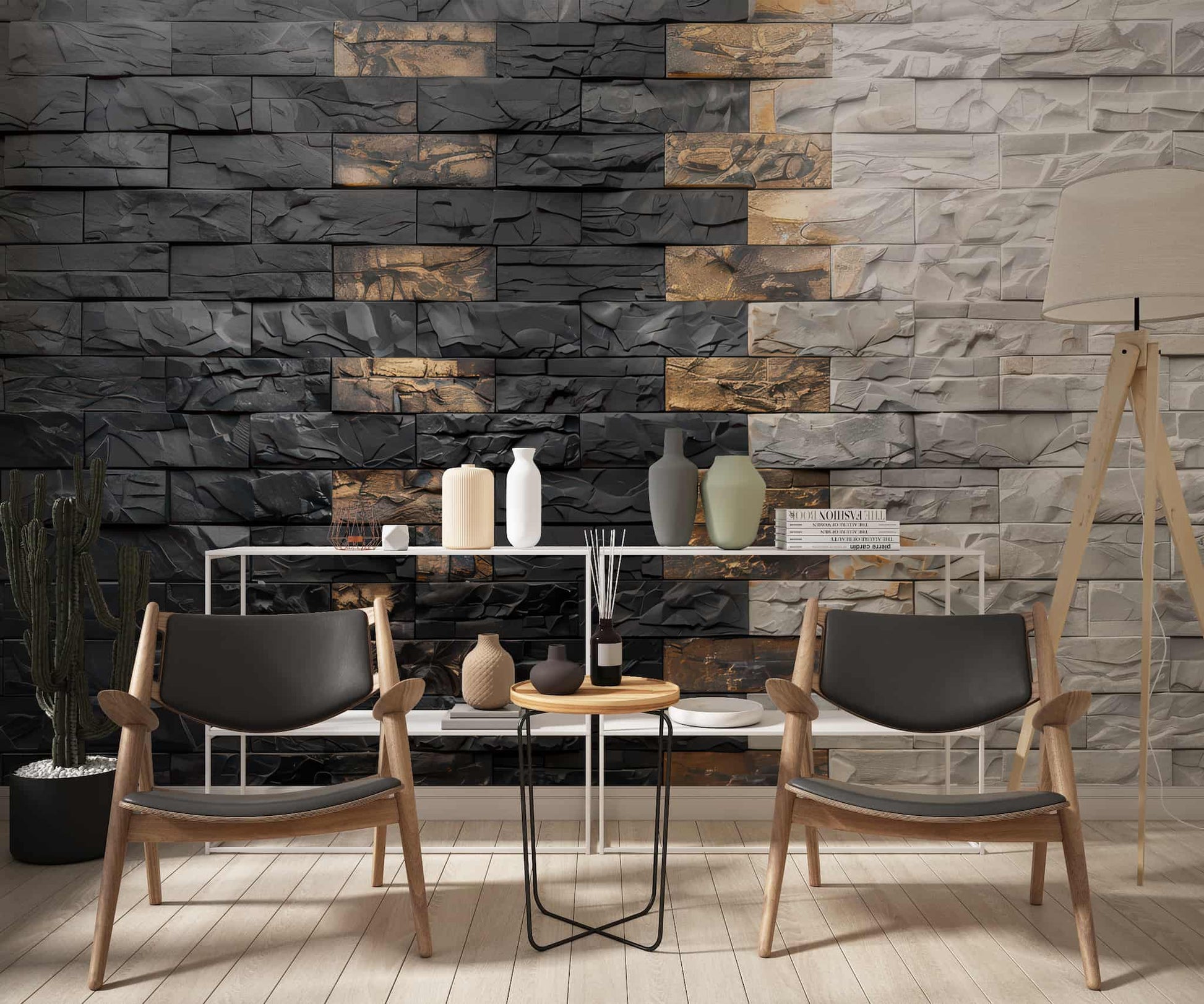 3D Black and White Brick Wallpaper, Minimalist Mural YMO-05091