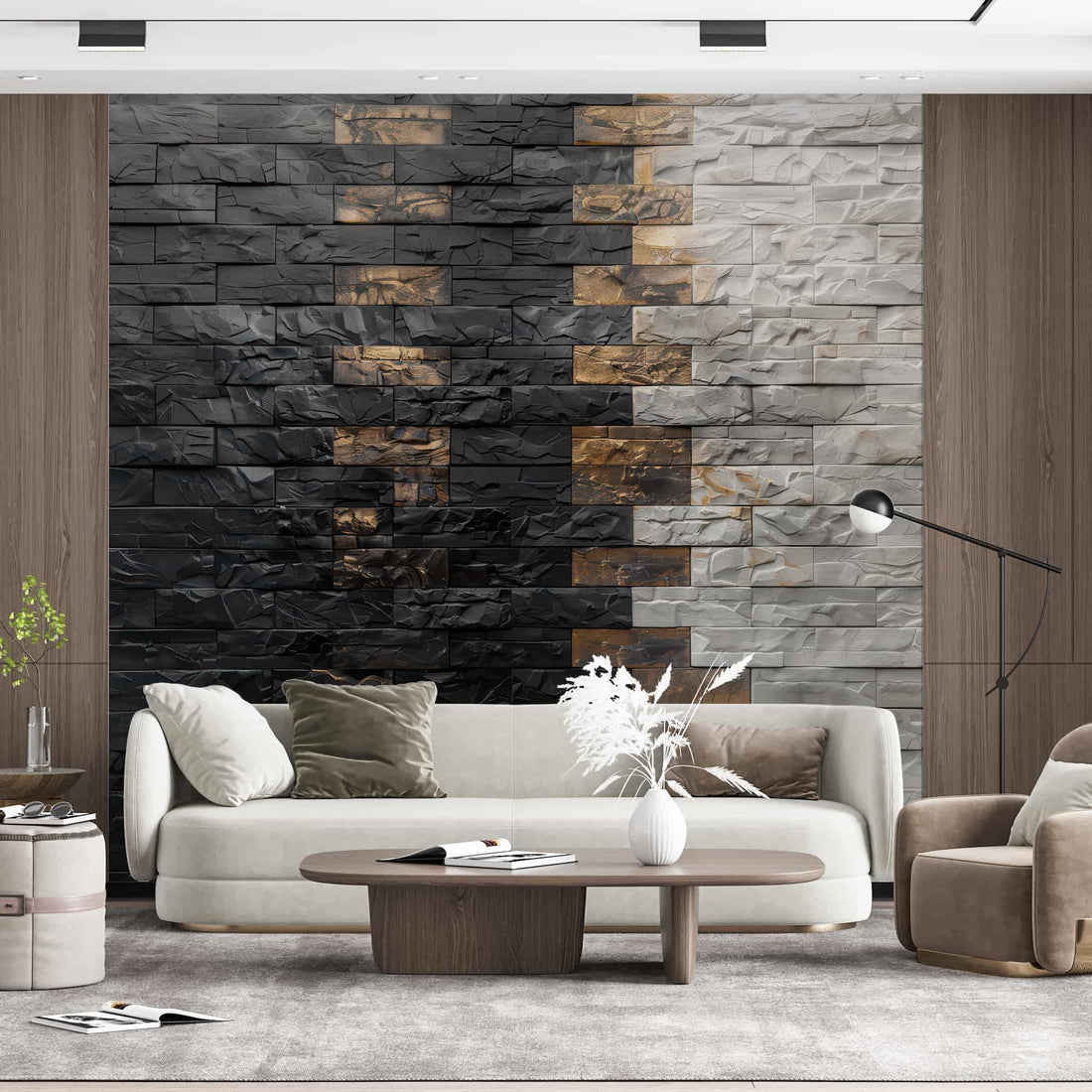 3D Black and White Brick Wallpaper, Minimalist Mural YMO-05091