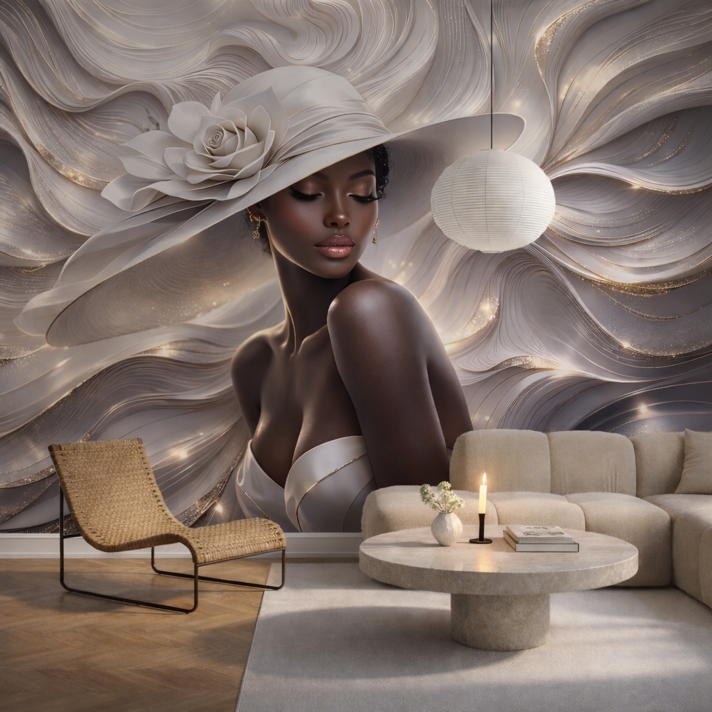 3D Elegant African Queen Wall Mural  Realistic Black Woman Art Wallpaper YK-06042