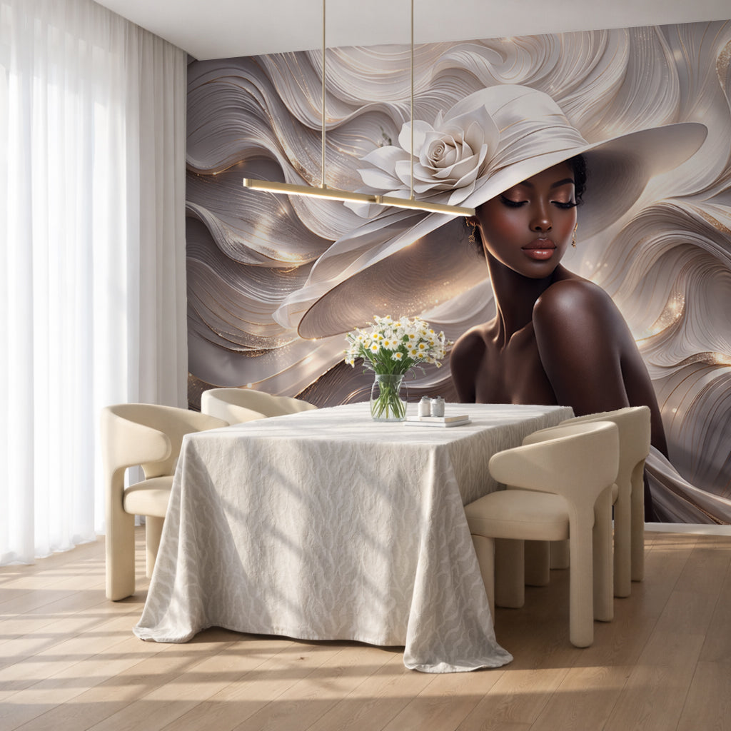 3D Elegant African Queen Wall Mural  Realistic Black Woman Art Wallpaper YK-06042