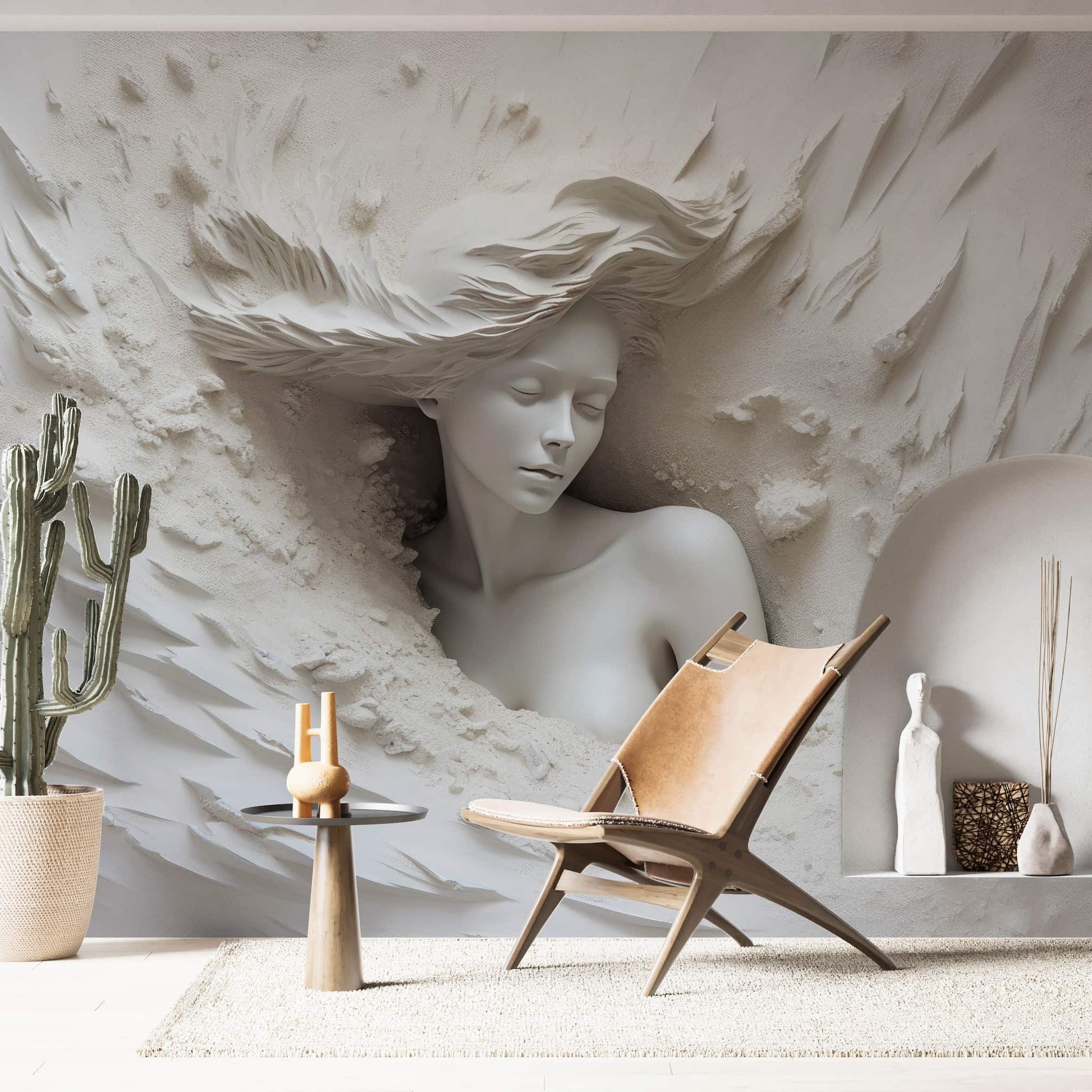 3D Embossed Woman Wallpaper | Illusion Wall Mural