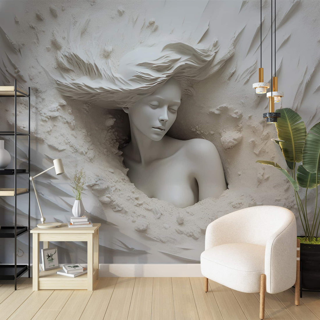 3D Embossed Woman Wallpaper | Illusion Wall Mural
