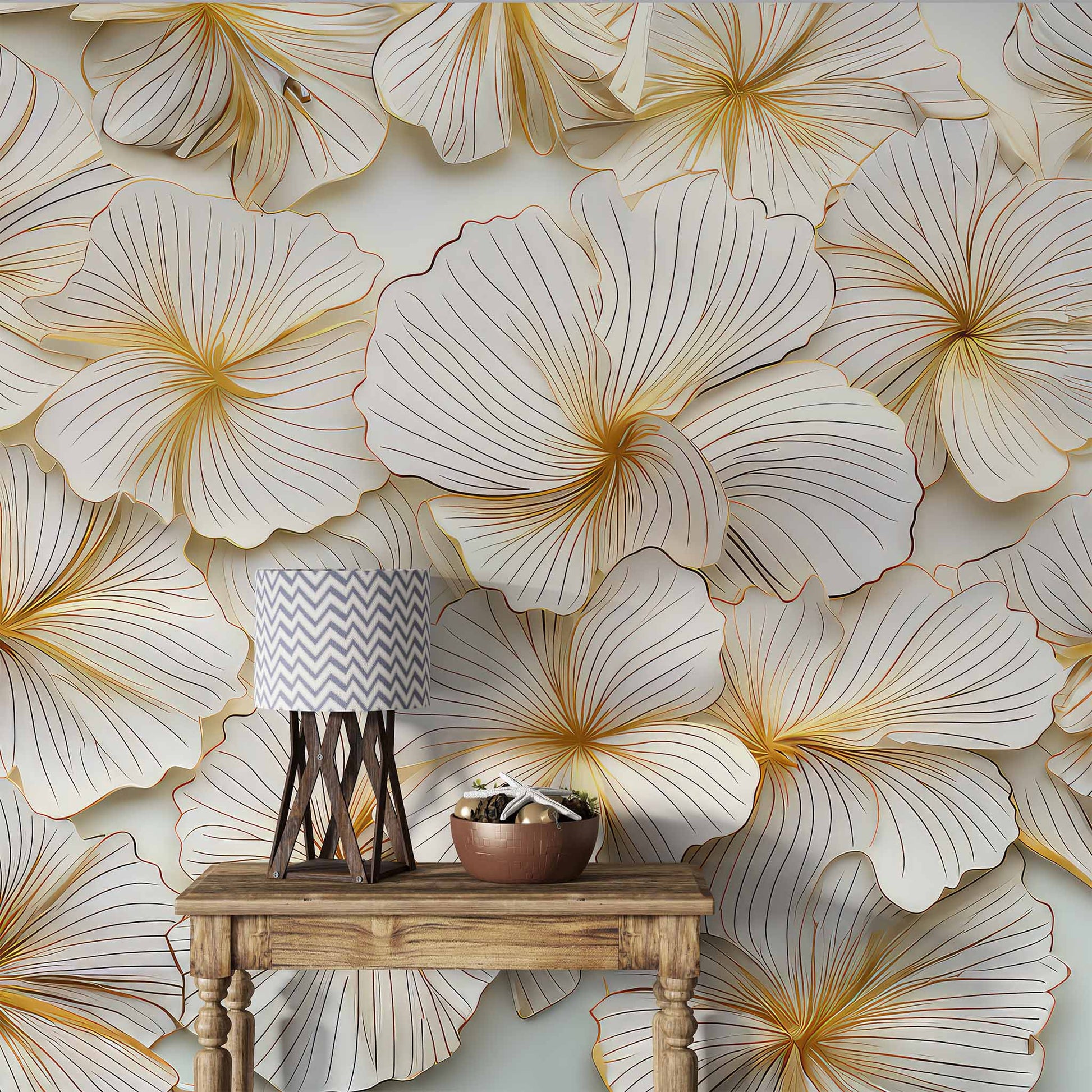 3D Gold Floral Wallpaper  Embossed Flower Mural YD-02454