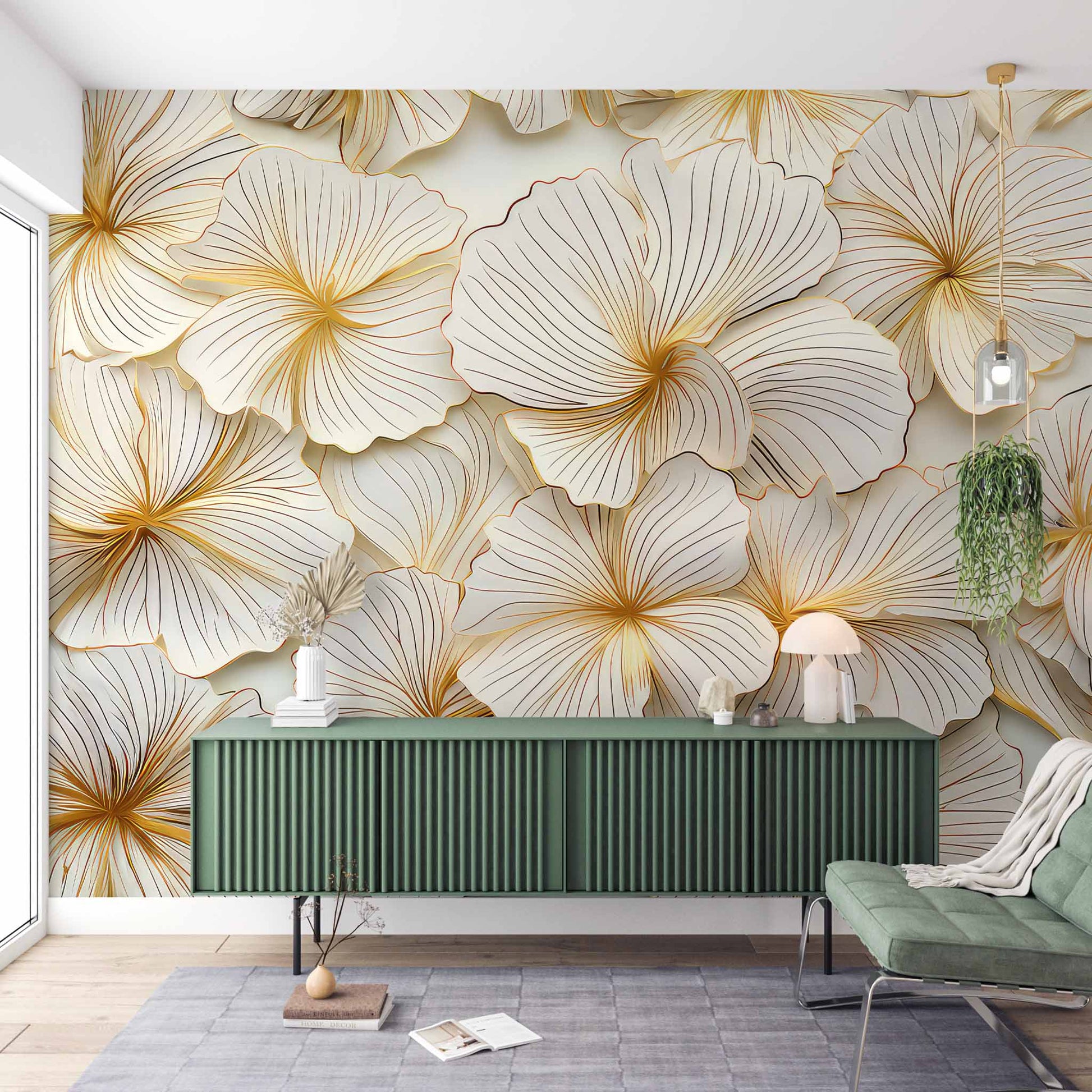 3D Gold Floral Wallpaper  Embossed Flower Mural YD-02454
