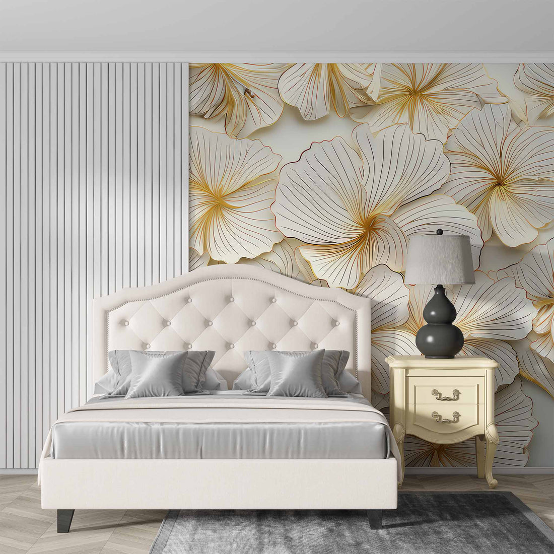 3D Gold Floral Wallpaper  Embossed Flower Mural YD-02454