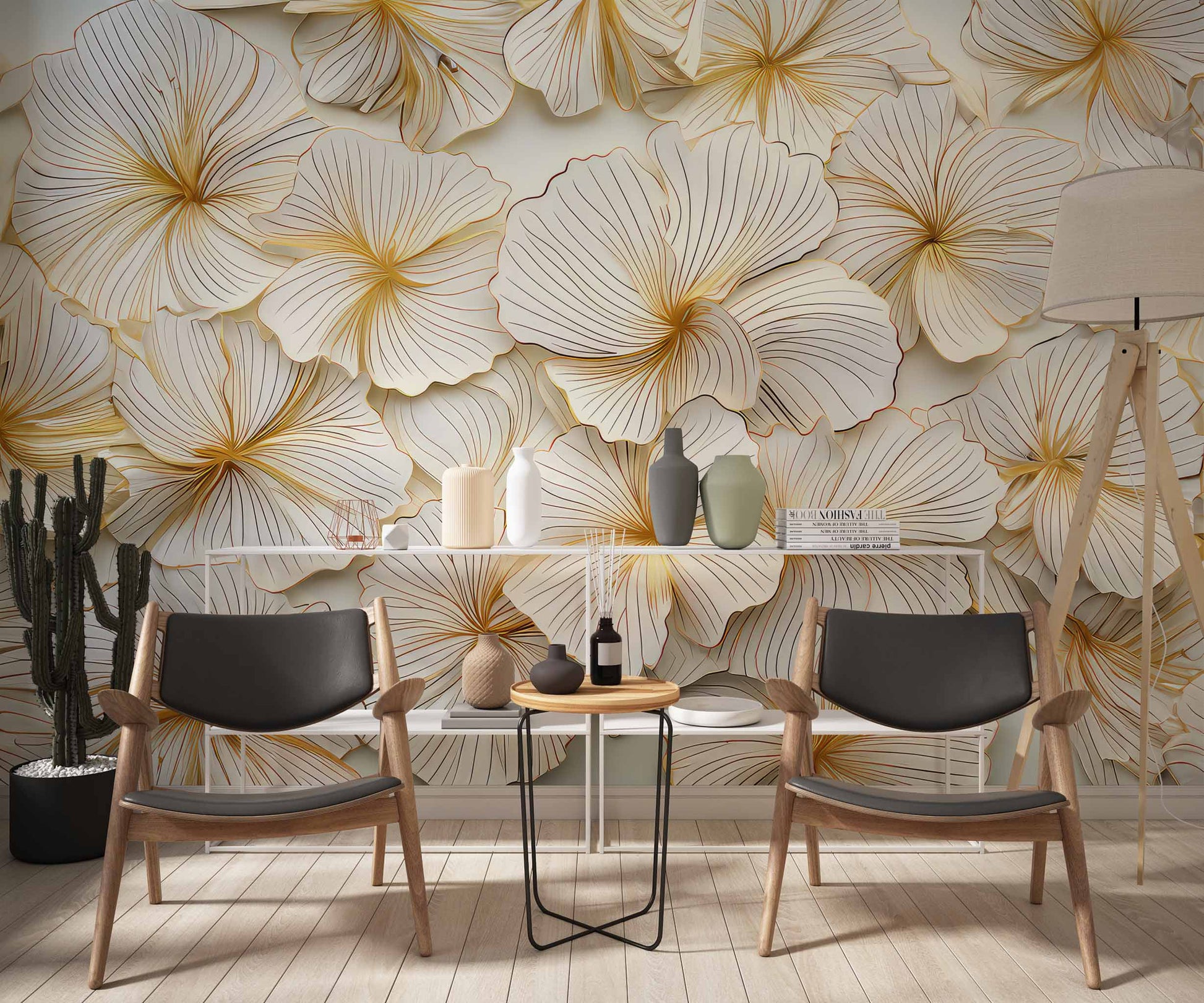 3D Gold Floral Wallpaper  Embossed Flower Mural YD-02454
