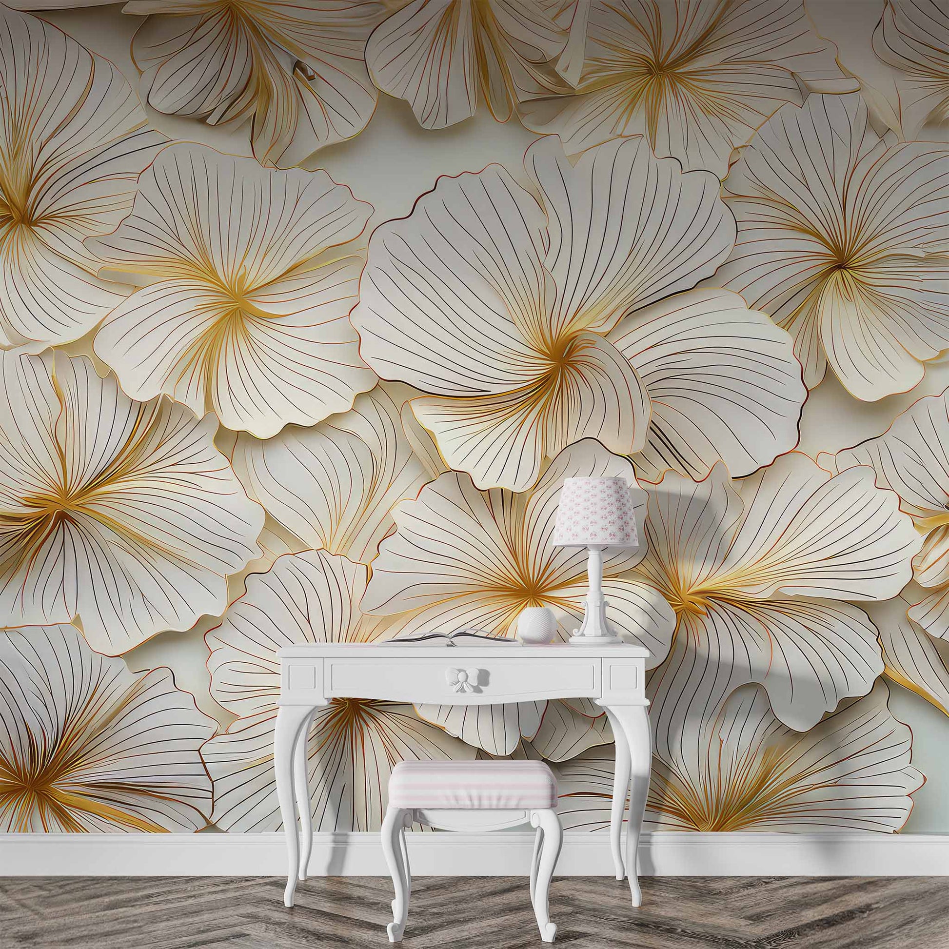 3D Gold Floral Wallpaper  Embossed Flower Mural YD-02454
