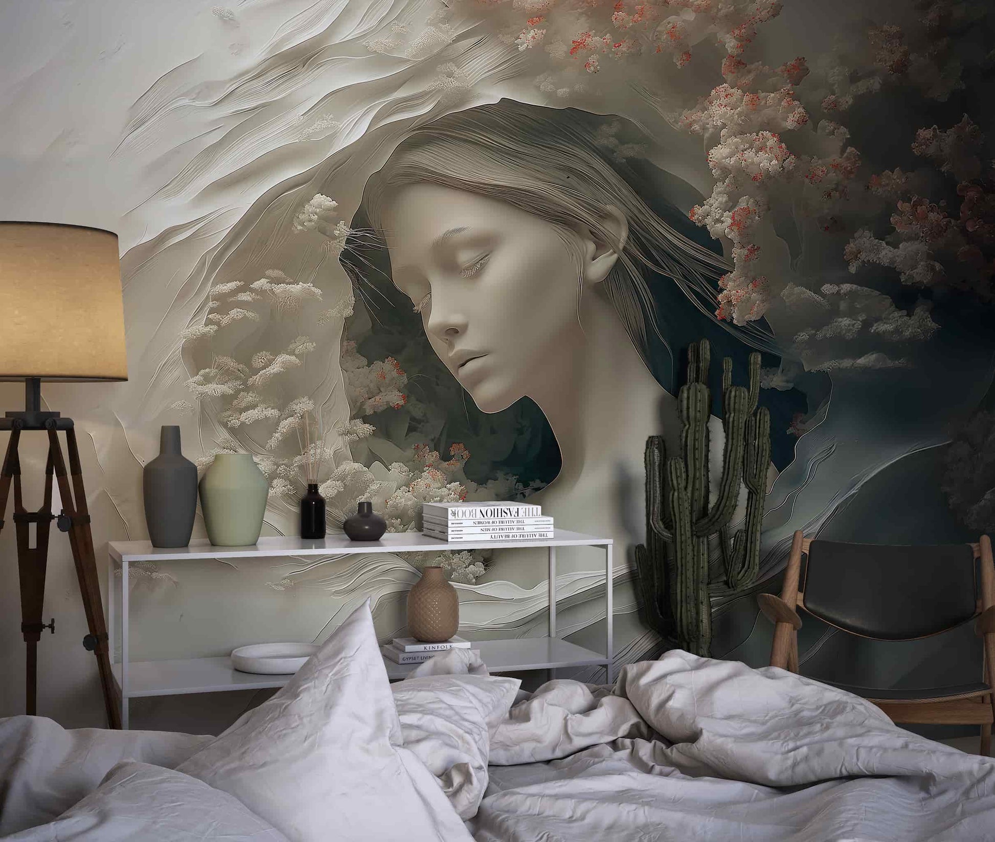 3D Illusion Woman Wallpaper | Embossed Wall Mural YK-02542 peel and stick wallpaper