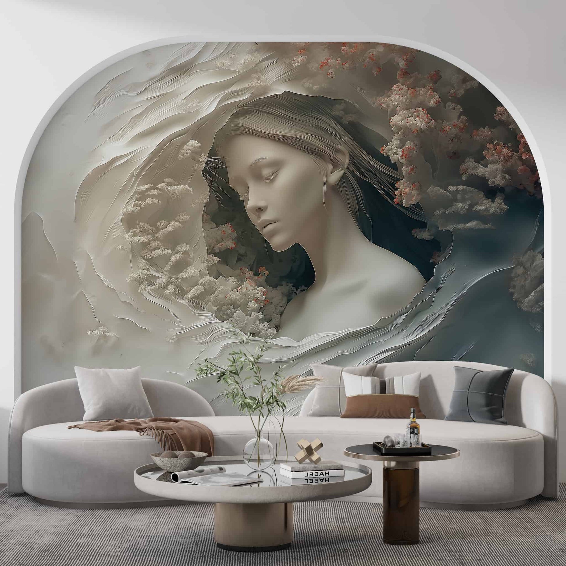3D Illusion Woman Wallpaper | Embossed Wall Mural YK-02542