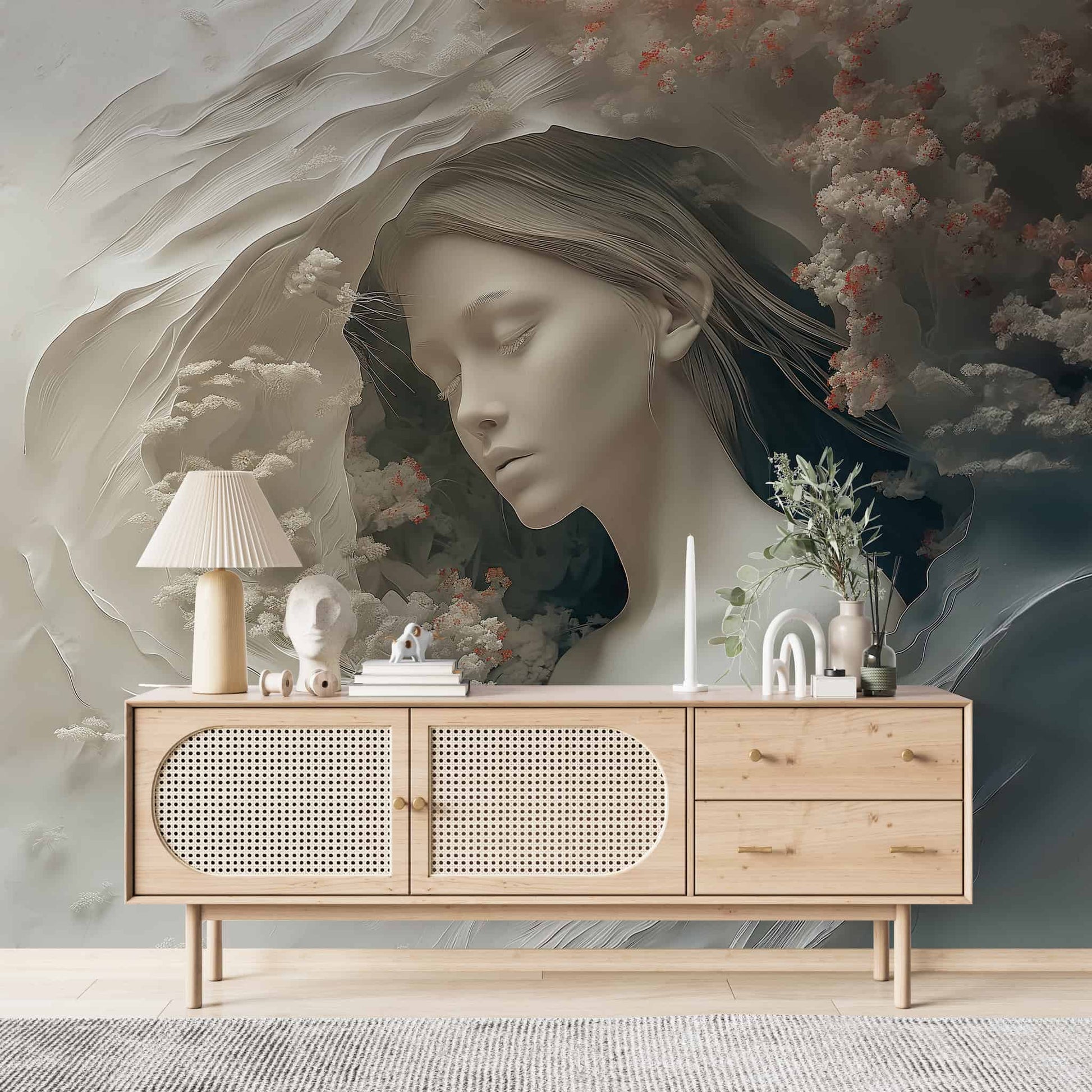 3D Illusion Woman Wallpaper | Embossed Wall Mural YK-02542