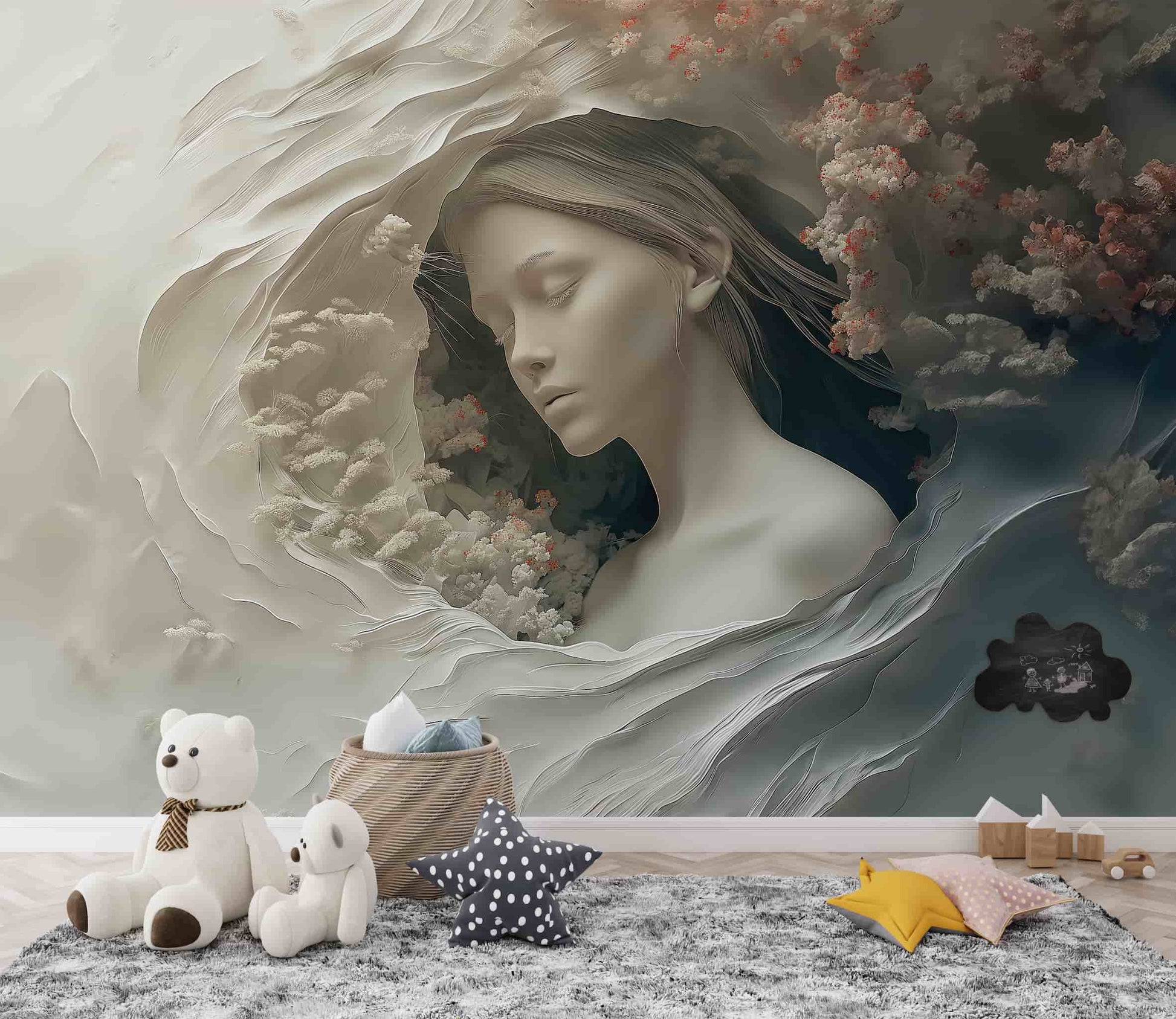 3D Illusion Woman Wallpaper | Embossed Wall Mural YK-02542