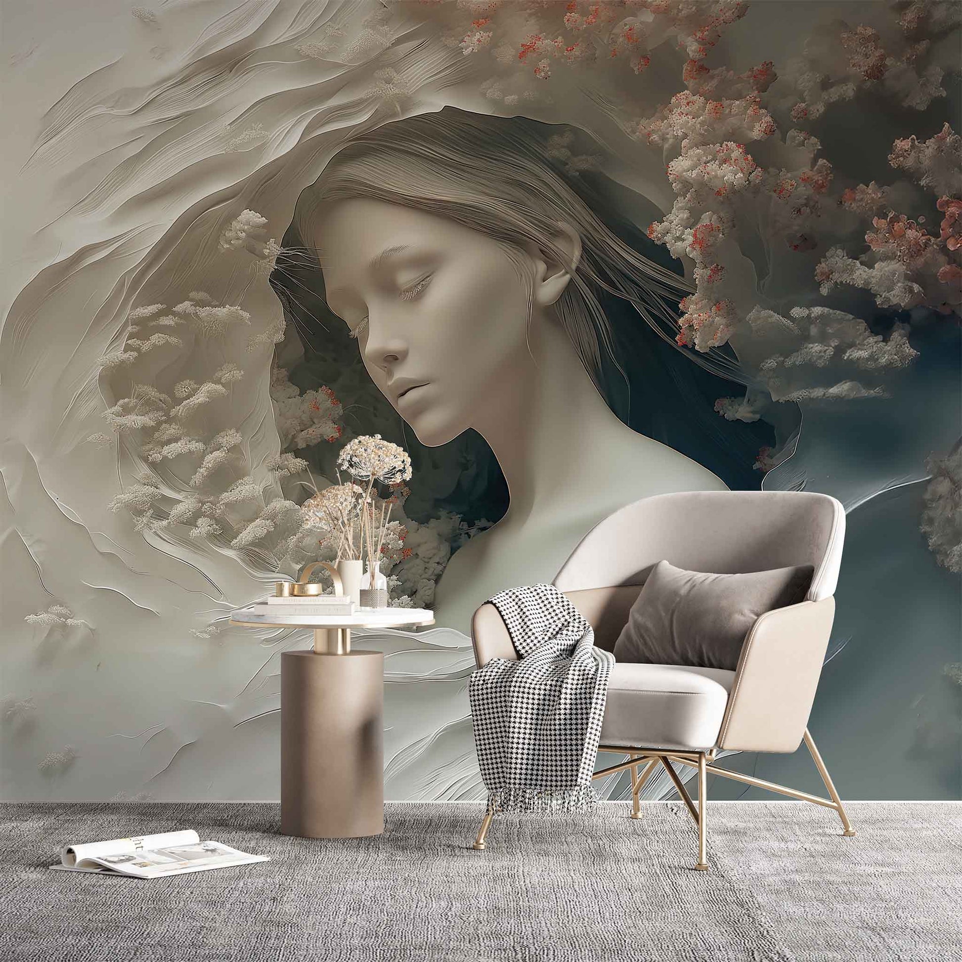 3D Illusion Woman Wallpaper | Embossed Wall Mural YK-02542