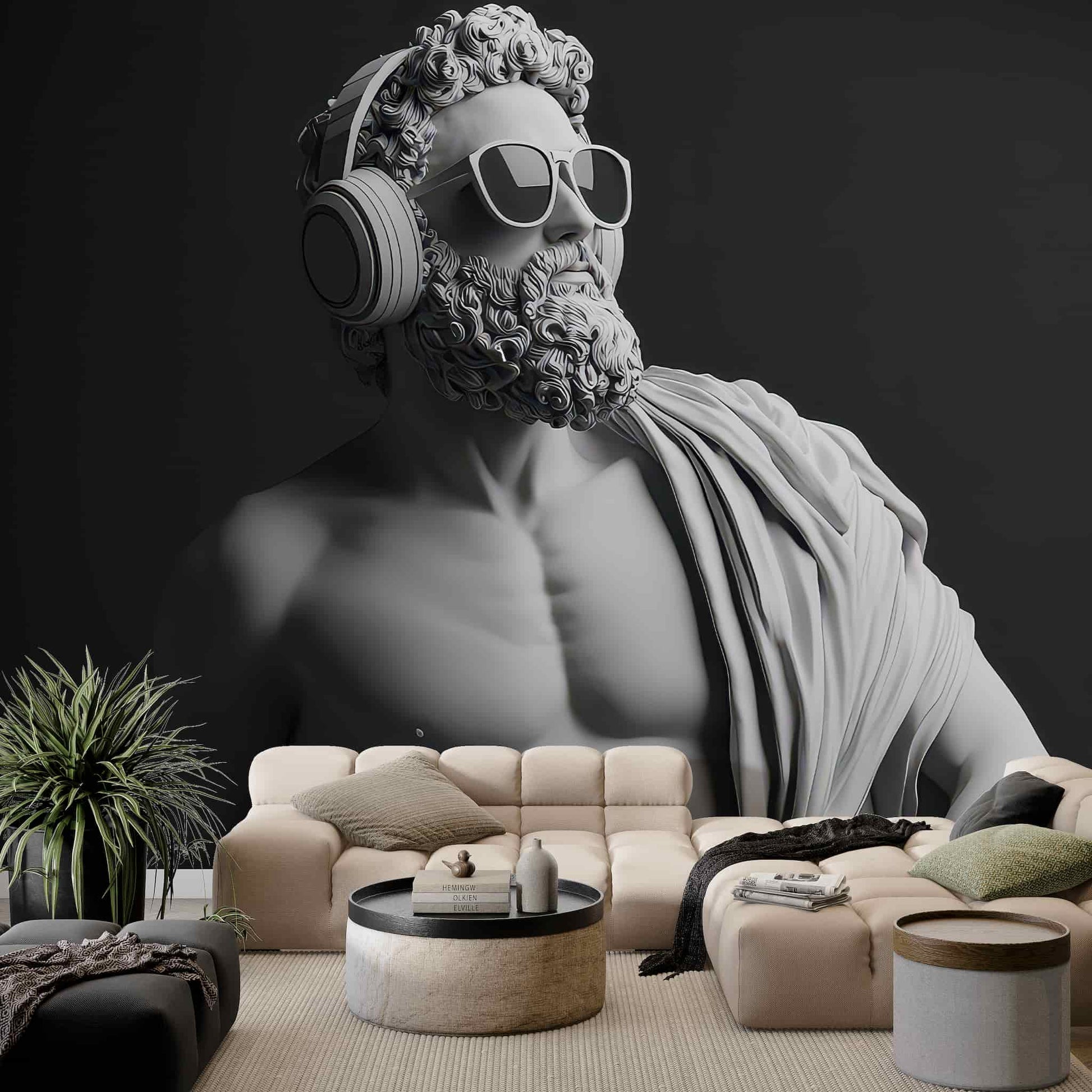 3D Man Statue Wall Art | Mythological Relief Mural Decor | Luxury Wallpaper YM-05072