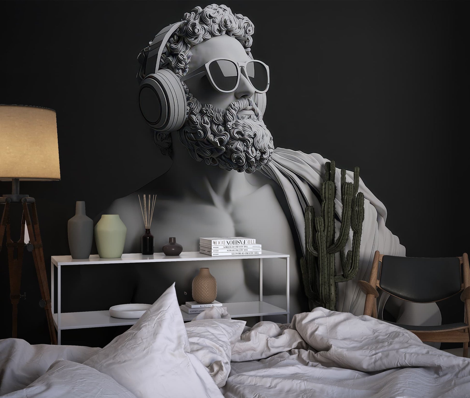 3D Man Statue Wall Art | Mythological Relief Mural Decor | Luxury Wallpaper YM-05072