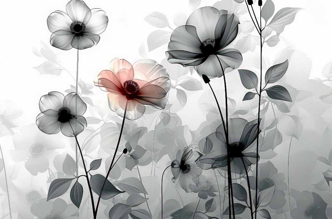 3D Pastel Floral Wallpaper  Grey Flowers Mural Art YF-04006
