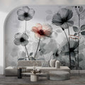 3D Pastel Floral Wallpaper  Grey Flowers Mural Art YF-04006