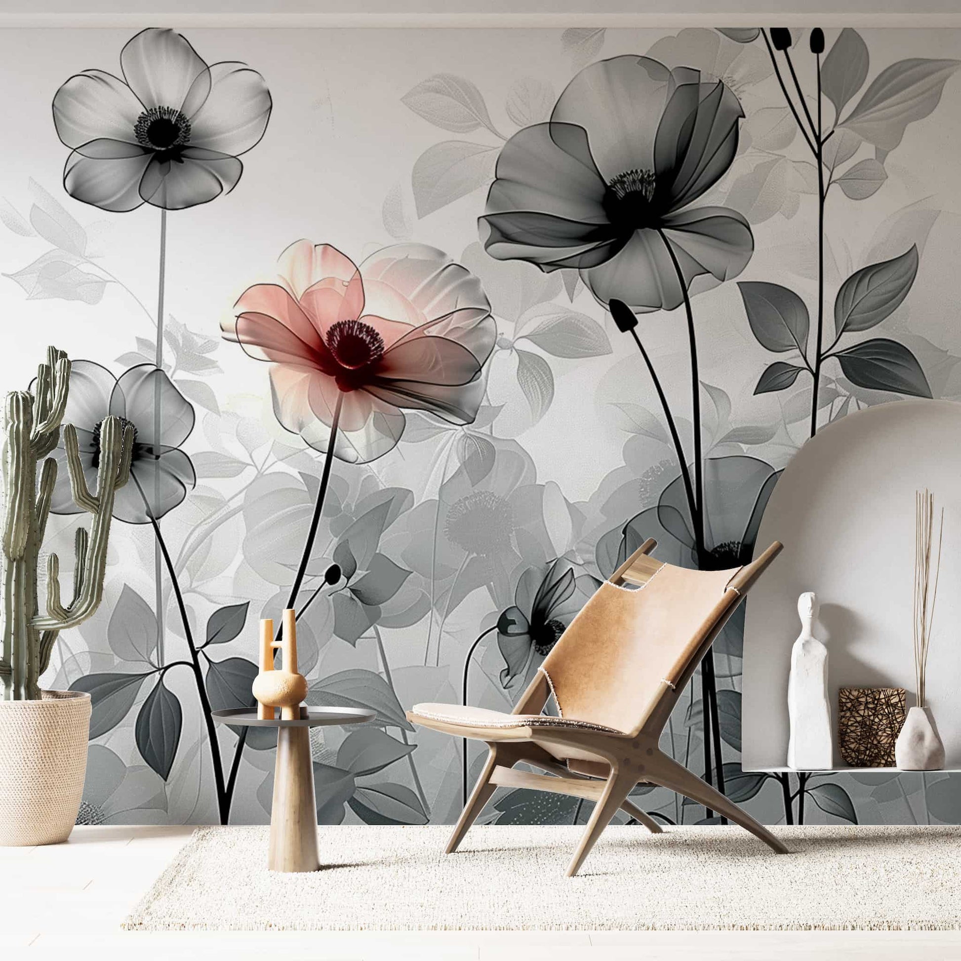 3D Pastel Floral Wallpaper  Grey Flowers Mural Art YF-04006