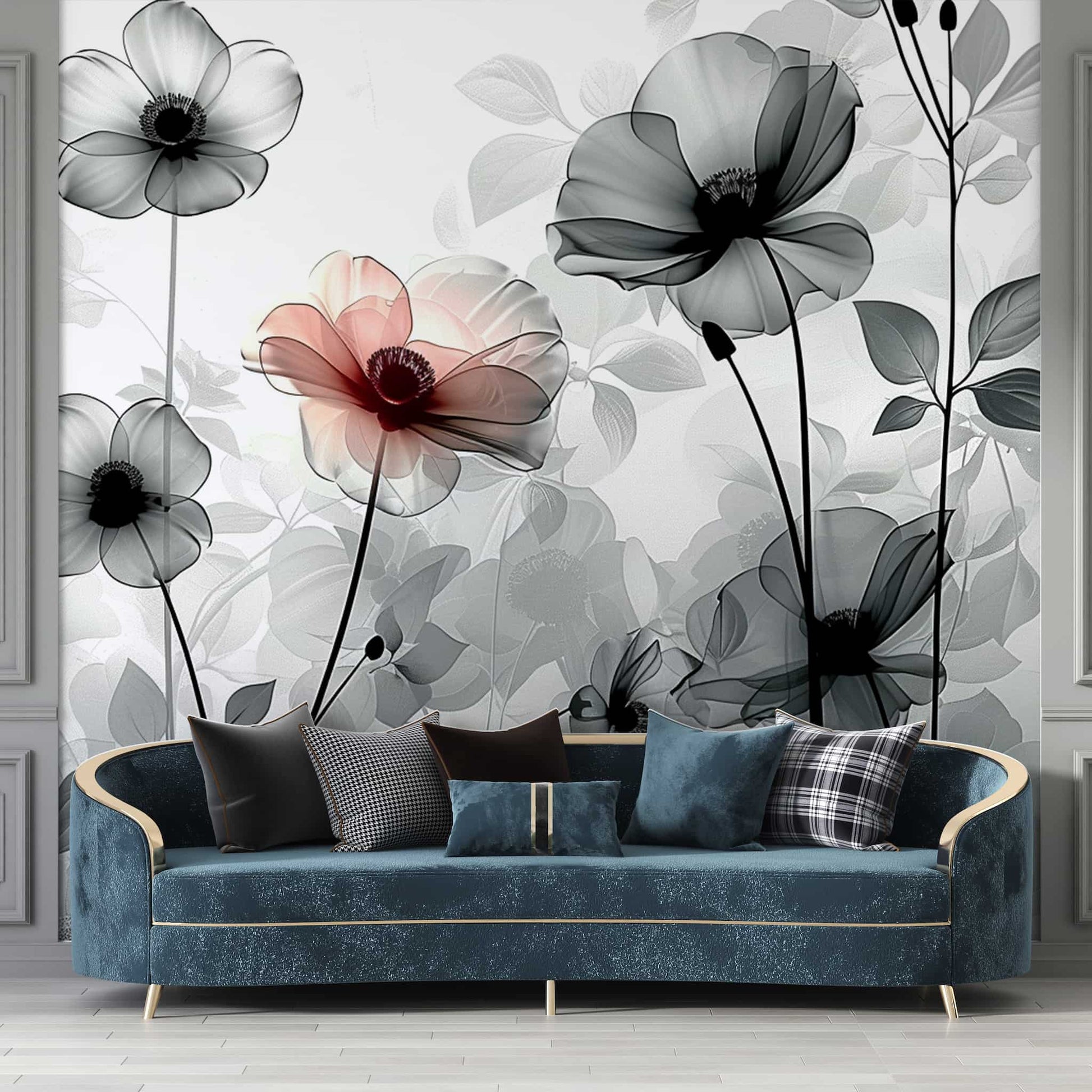 3D Pastel Floral Wallpaper  Grey Flowers Mural Art YF-04006