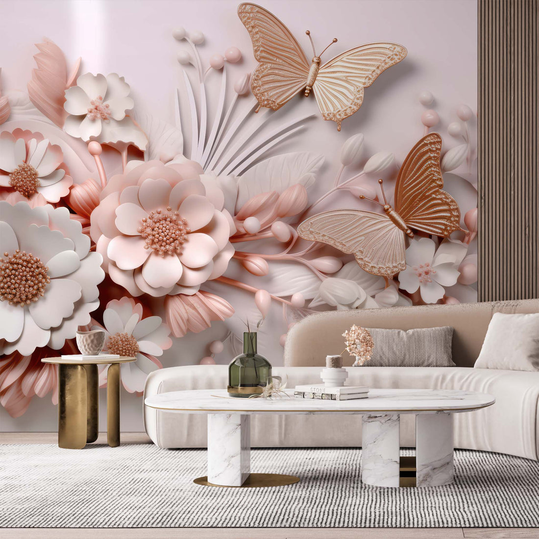 3D Pink Butterfly Wallpaper  Embossed Flower Mural YF-00885