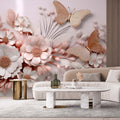 3D Pink Butterfly Wallpaper  Embossed Flower Mural YF-00885