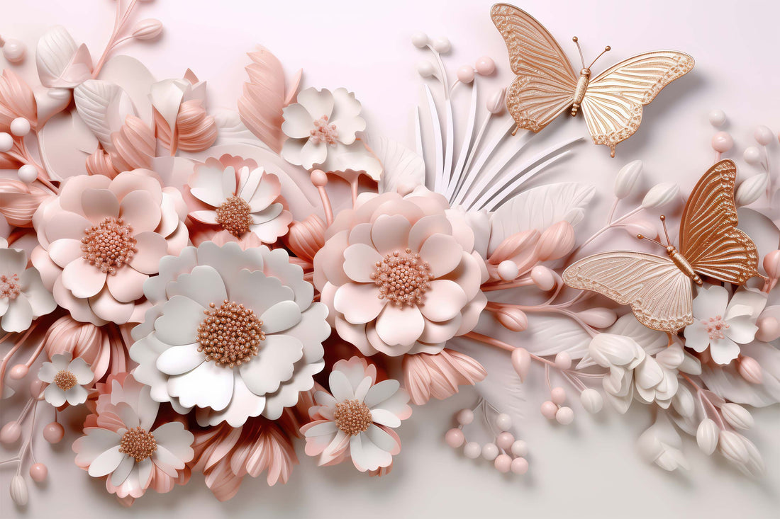 3D Pink Butterfly Wallpaper  Embossed Flower Mural YF-00885