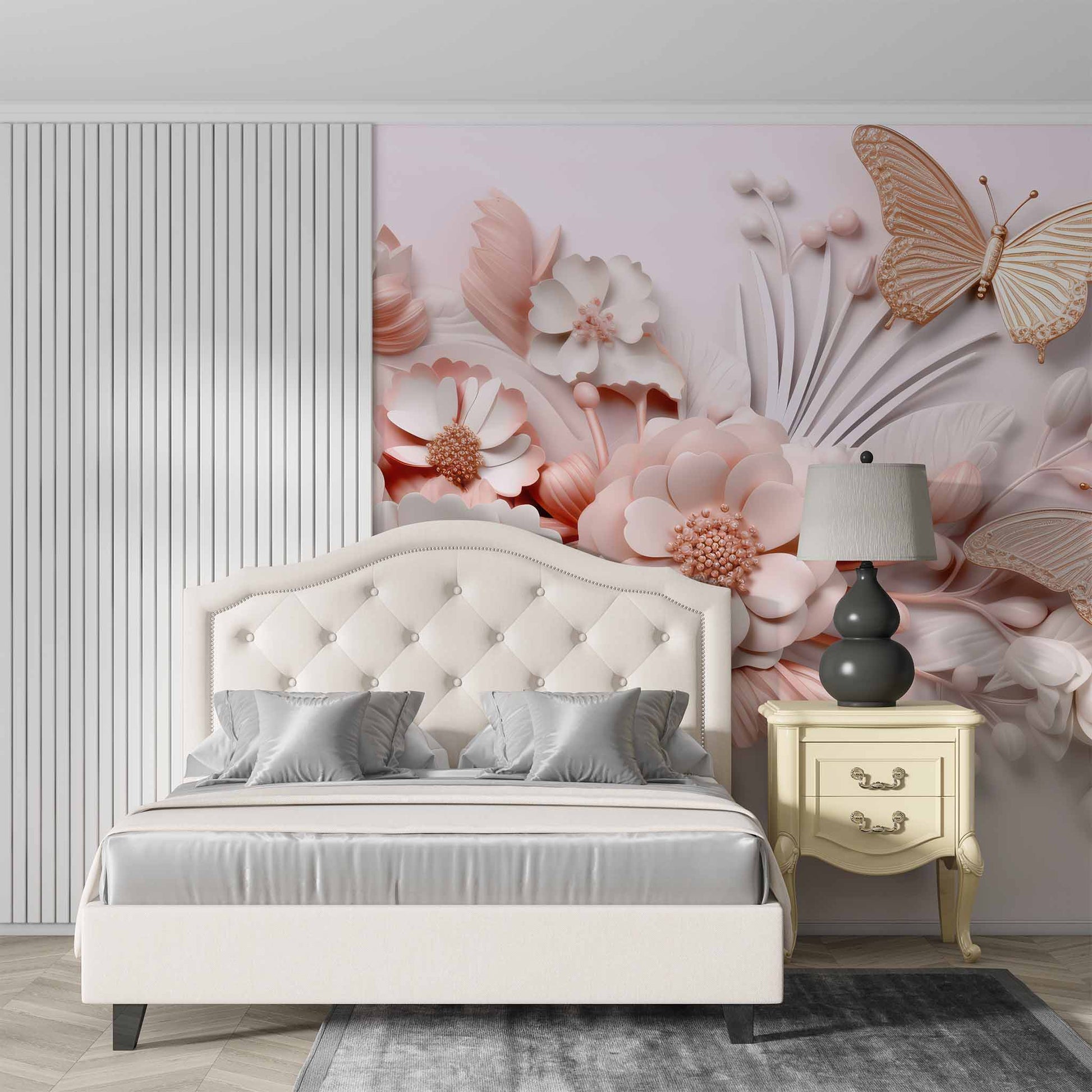 3D Pink Butterfly Wallpaper  Embossed Flower Mural YF-00885