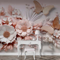 3D Pink Butterfly Wallpaper  Embossed Flower Mural YF-00885