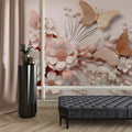 3D Pink Butterfly Wallpaper  Embossed Flower Mural YF-00885