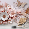 3D Pink Butterfly Wallpaper  Embossed Flower Mural YF-00885