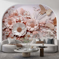 3D Pink Butterfly Wallpaper  Embossed Flower Mural YF-00885