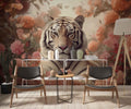 3D Tiger Wallpaper with Pink Flowers  Exotic Animal Wall Mural YH-02187