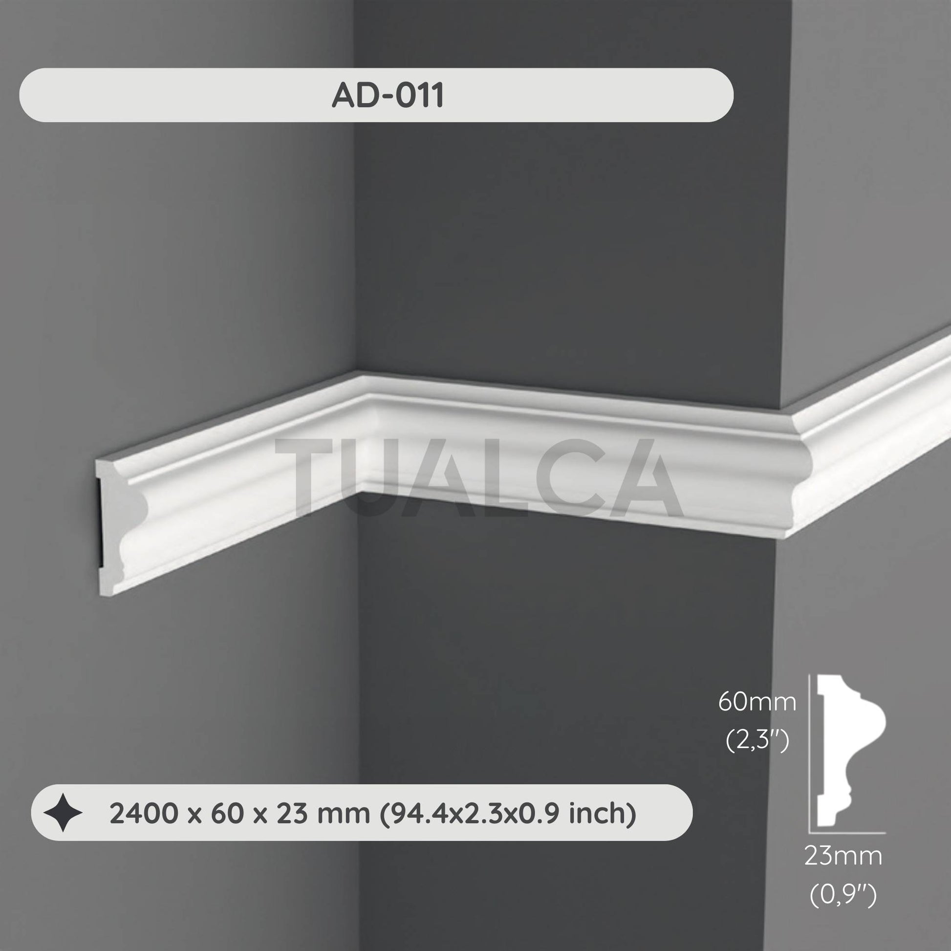 2,3" Paintable and Durable White Wall Molding AD-011