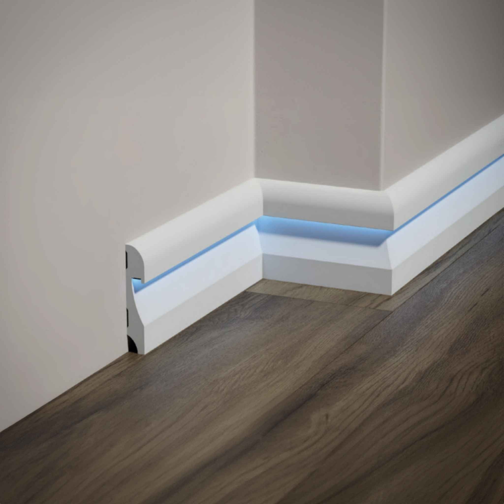 Hidden Led Baseboard LED Baseboard Trim ASL-002 | Polymer Skirting Board with Hidden LED Channel