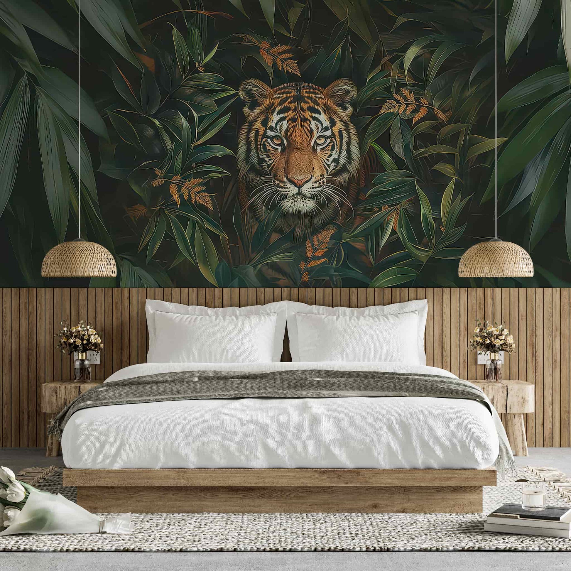 A Tiger in the Forest Wallpaper, Botanical and Exotic Wall Decal YH-05061