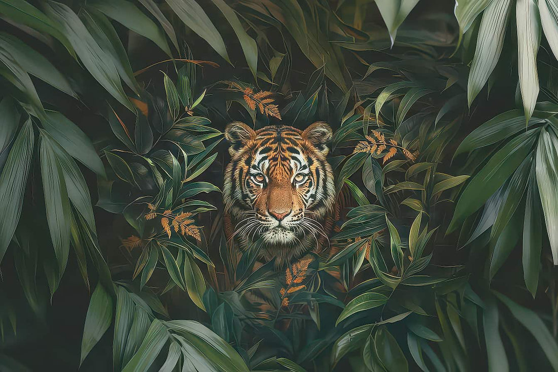 A Tiger in the Forest Wallpaper, Botanical and Exotic Wall Decal YH-05061