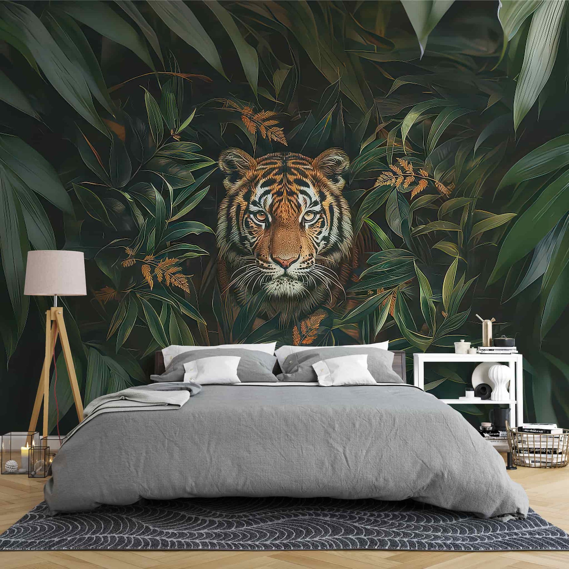 A Tiger in the Forest Wallpaper, Botanical and Exotic Wall Decal YH-05061