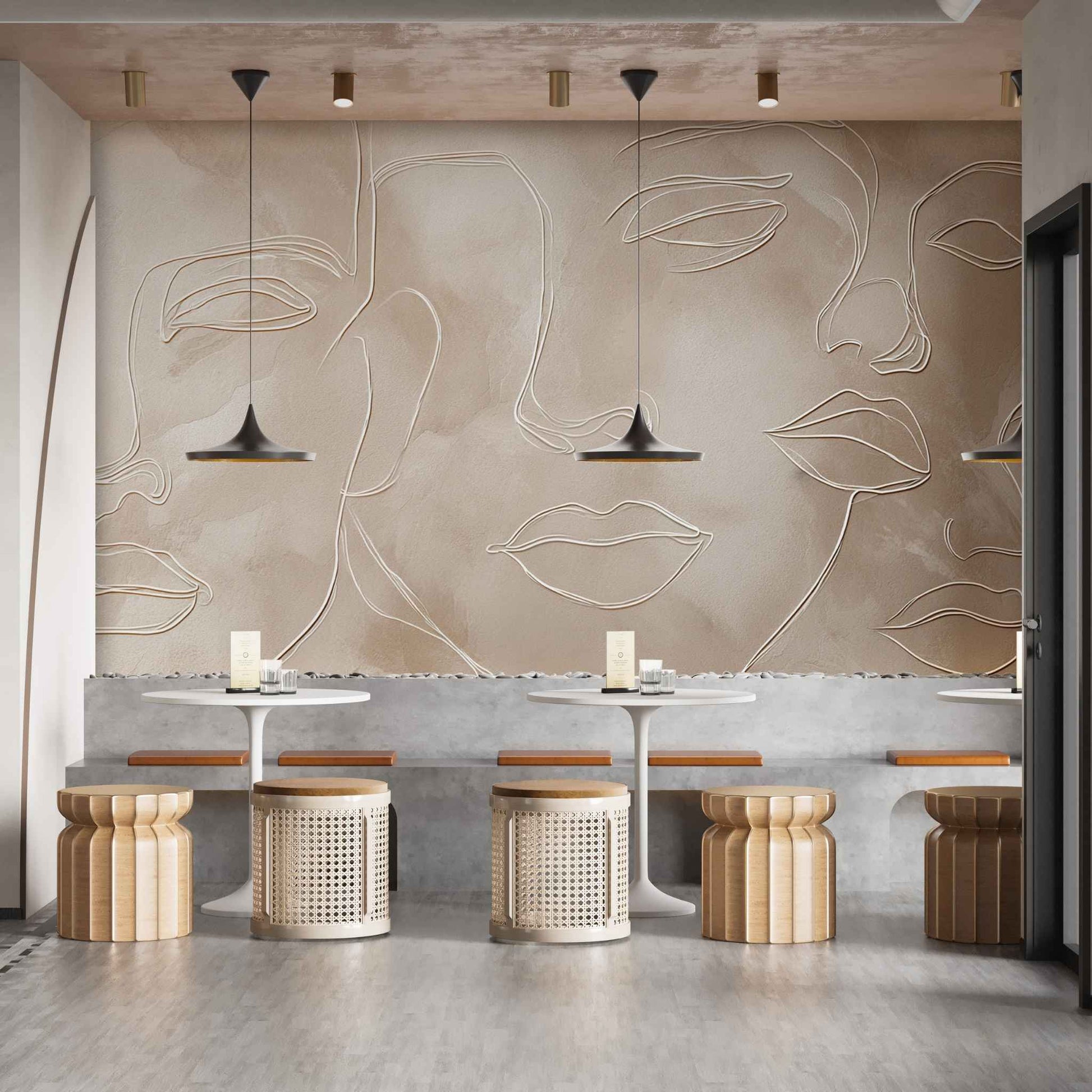 Abstract Face Line Art Wallpaper Minimal Modern Wall Mural Design YK-06019