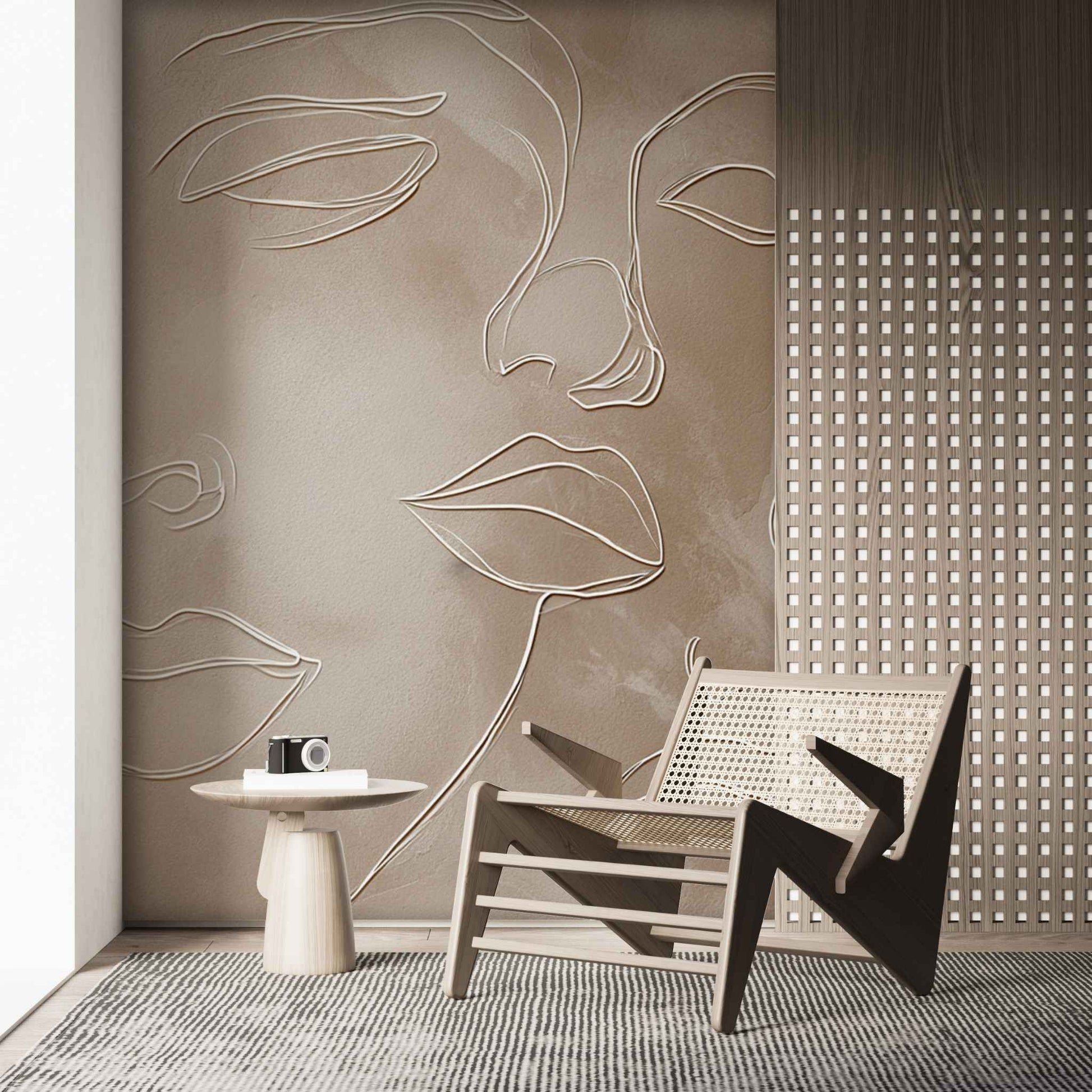 Abstract Face Line Art Wallpaper Minimal Modern Wall Mural Design YK-06019