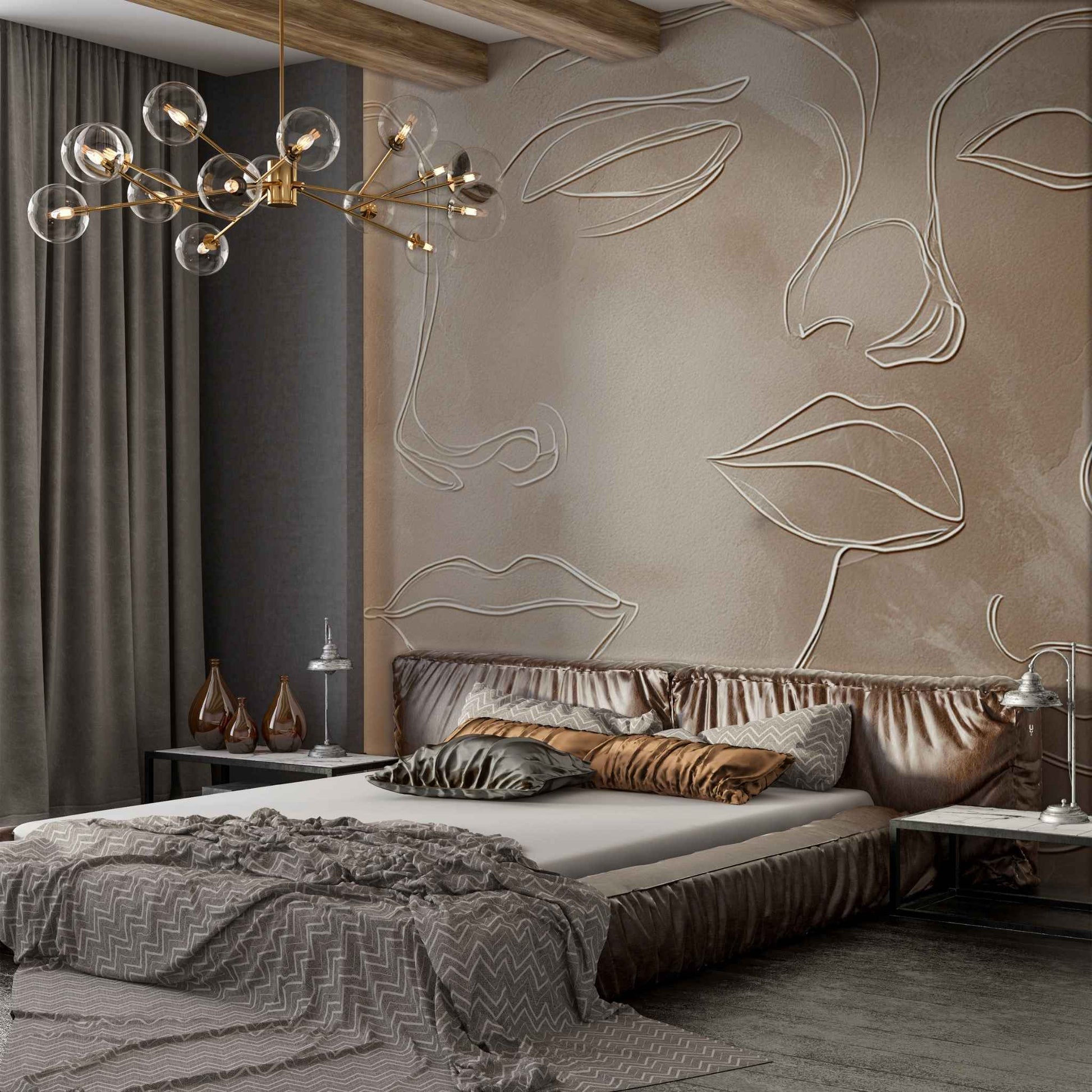 Abstract Face Line Art Wallpaper Minimal Modern Wall Mural Design YK-06019