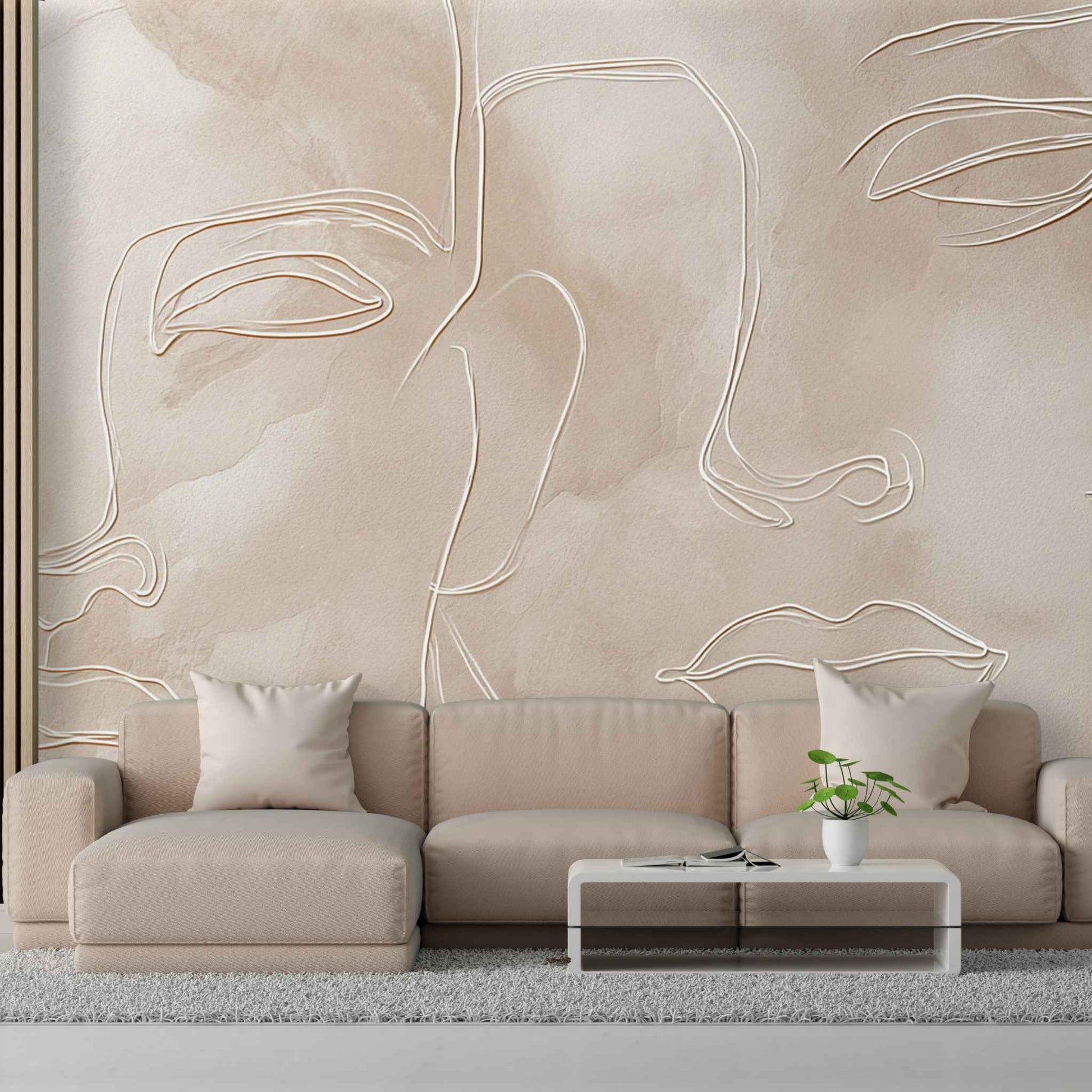 Abstract Face Line Art Wallpaper Minimal Modern Wall Mural Design YK-06019