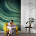 peel and stick wallpaper Abstract Green Wallpaper Ombre Wave Wall Mural YM-02573