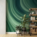 Abstract Green Wallpaper Ombre Wave Wall Mural YM-02573