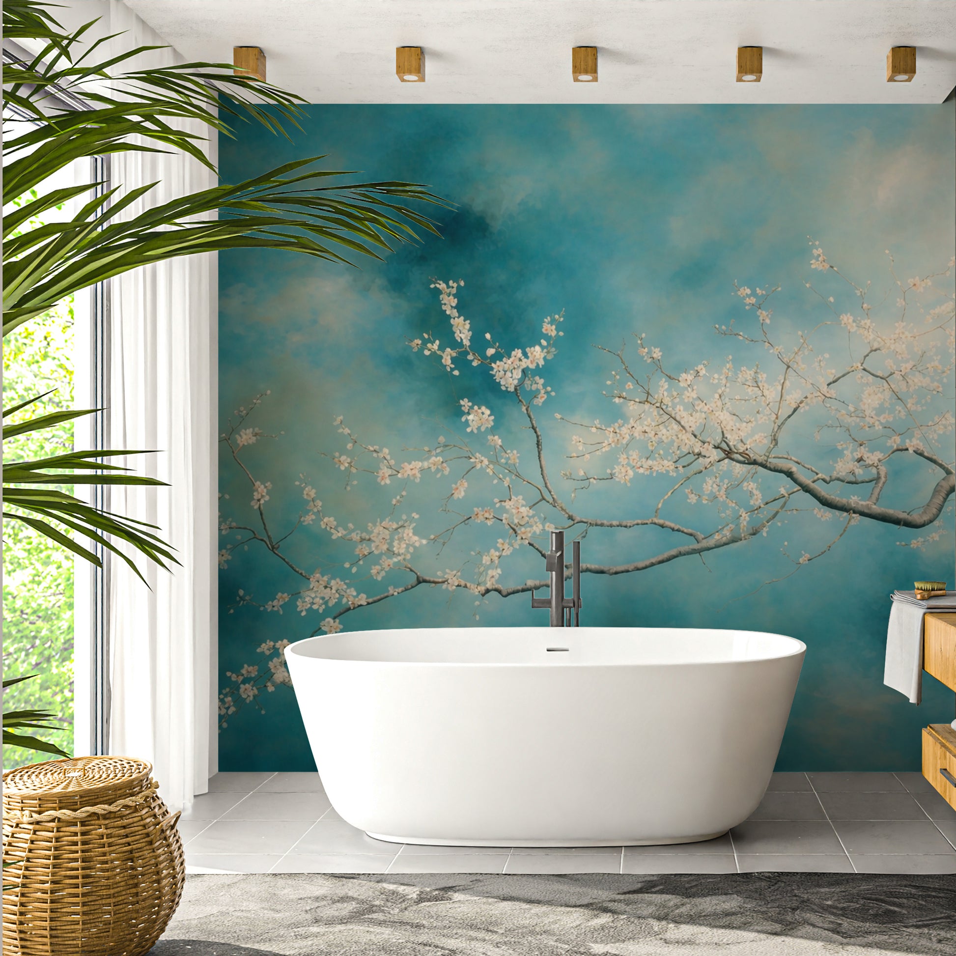 Almond Blossom Wallpaper Chinoiserie Wall Mural Van Gogh Inspired Floral Wallpaper YF-02578