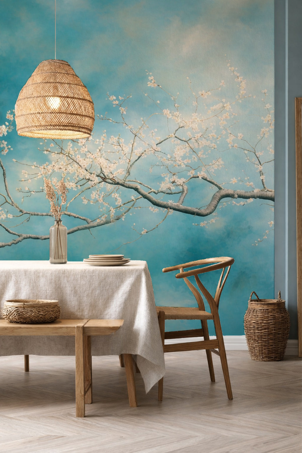 Almond Blossom Wallpaper Chinoiserie Wall Mural Van Gogh Inspired Floral Wallpaper YF-02578