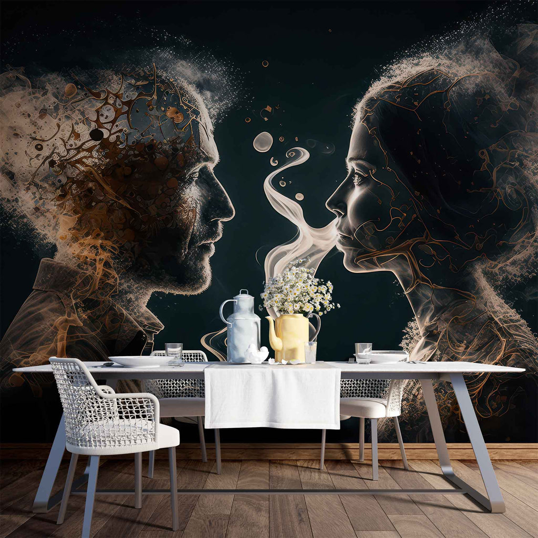 Artistic Café Wallpaper with Stylish Women and Men Wall Art YC-00196