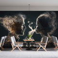Artistic Café Wallpaper with Stylish Women and Men Wall Art YC-00196