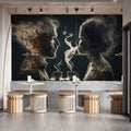 Artistic Café Wallpaper with Stylish Women and Men Wall Art YC-00196