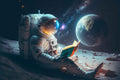 Astronaut Reading a Book on the Moon Wallpaper | YU-10020