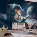 Astronaut Reading a Book on the Moon Wallpaper | YU-10020